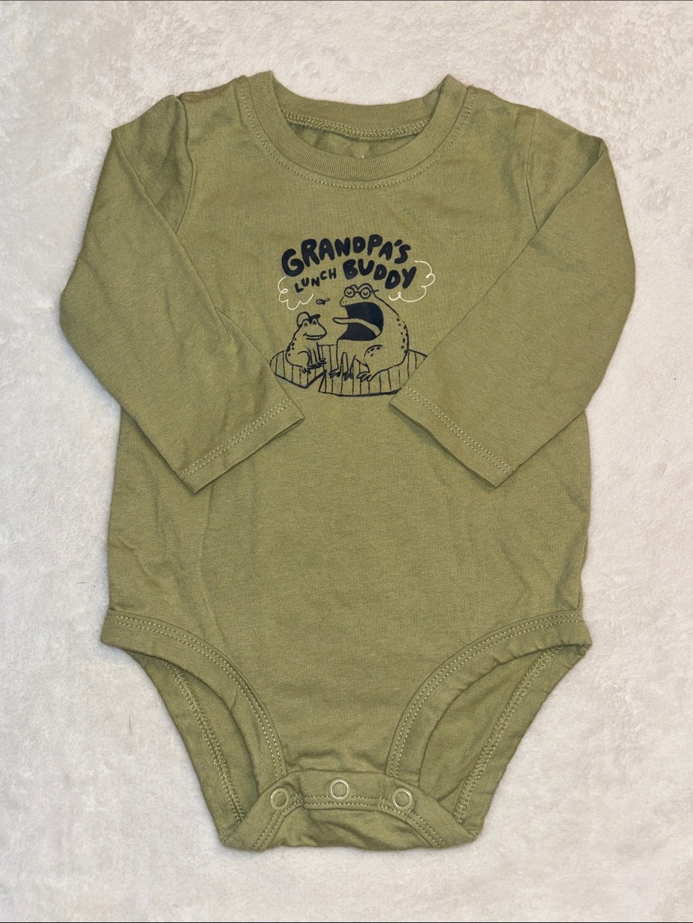 Carters Grandpa's Lunch Buddy Olive Green Baby One-Piece bodysuit 6 months